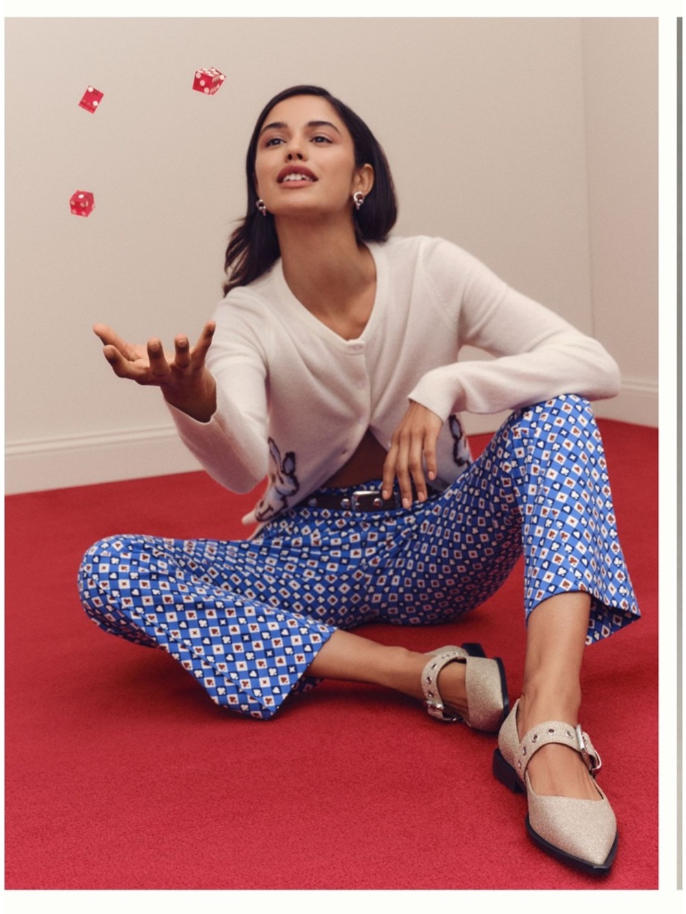 The Poppy Printed Kick Flare Pull On Pants by Maeve Casino Playing Card Suits